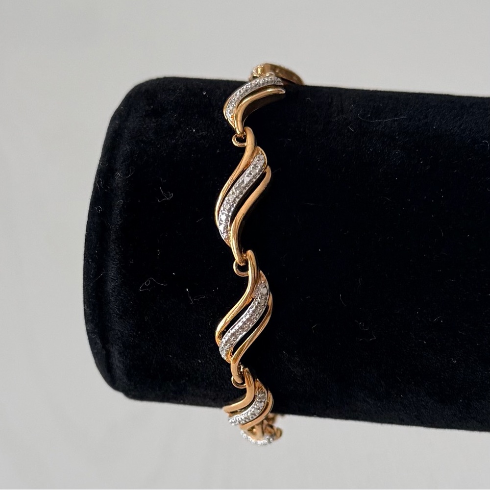 10K Gold Plated Diamond Two Tone Tennis Bracelet, Signed PAJ BB